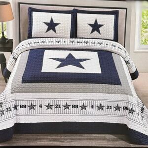 Brand new Luxury king size 3PCS bedspread/Quilt set Dallas Cowboy Navy and gray
